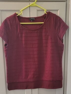 The Limited Short Sleeve Textured Knit Top — Burgundy Plum